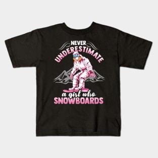 Never Underestimate A Girl Who Snowboards I Winter Snow graphic Kids T-Shirt